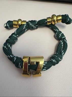 BaubleBar Dark Green knotty varsity number Bracelet with Gold 17 Accent